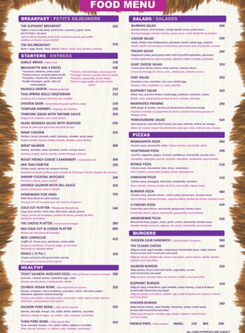 Elephant Beach Club Samui menu food dishes cocktails drinks