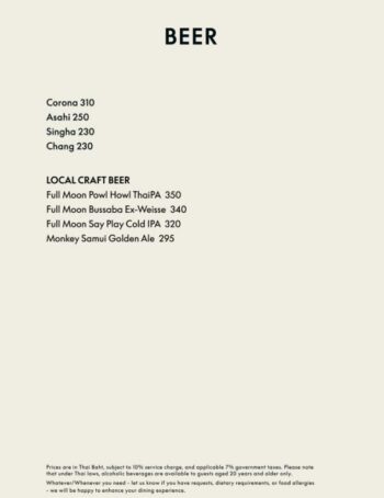 WOOBAR Samui menu international cuisine cocktails premium drinks